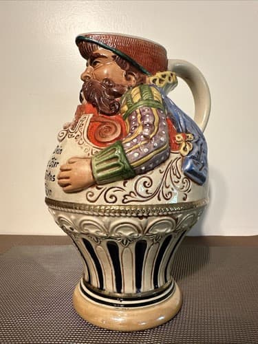 Vintage Germany Gerzit Beer Belly Innkeeper 9.5" Handled Stein Pitcher - Thumbnail 3