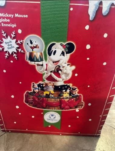 Disney store’s Santa Mickey Mouse Snowglobe-Deck the Halls NIB! - Thumbnail 2