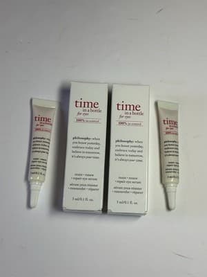 Lot Of 2 Philosophy Time In A Bottle Resist Renew Repair Serum .1fl Oz/3ml