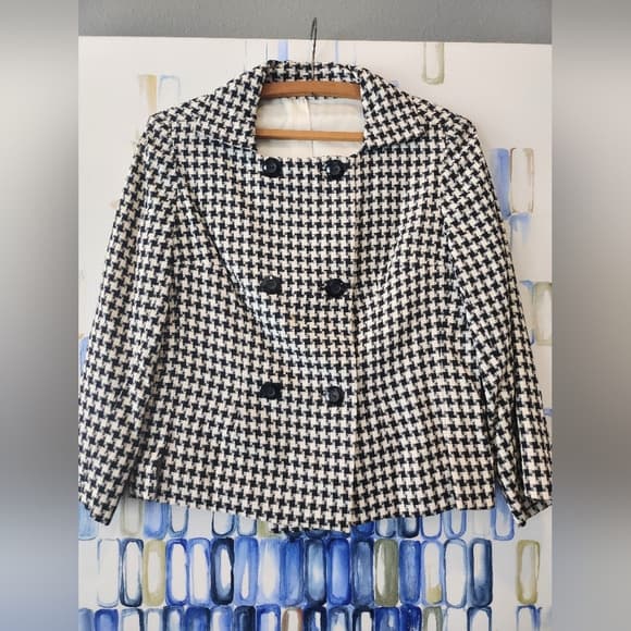 Vintage Black and White Houndstooth Double Breasted Jacket - Thumbnail 14