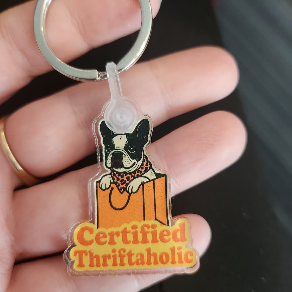 Certified Thriftaholic Keychain With Frenchie And Shopping Bag - Thumbnail 4