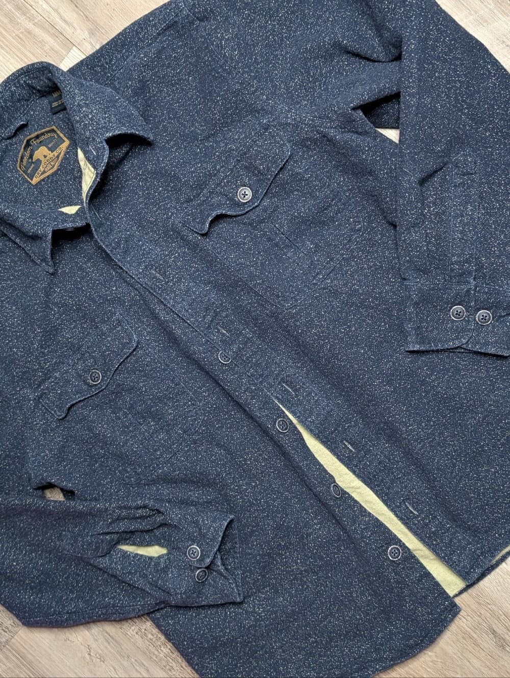 Mens Blue Speckled Flannel Button Down Freedom Foundry Green Lining