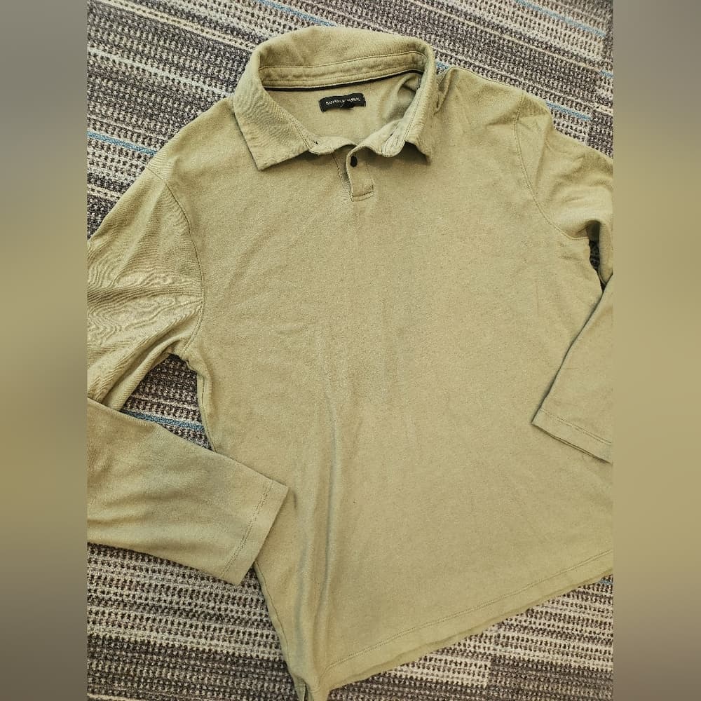 Banana Republic Light Olive Green Long Sleeve Collared Top - Thumbnail 6