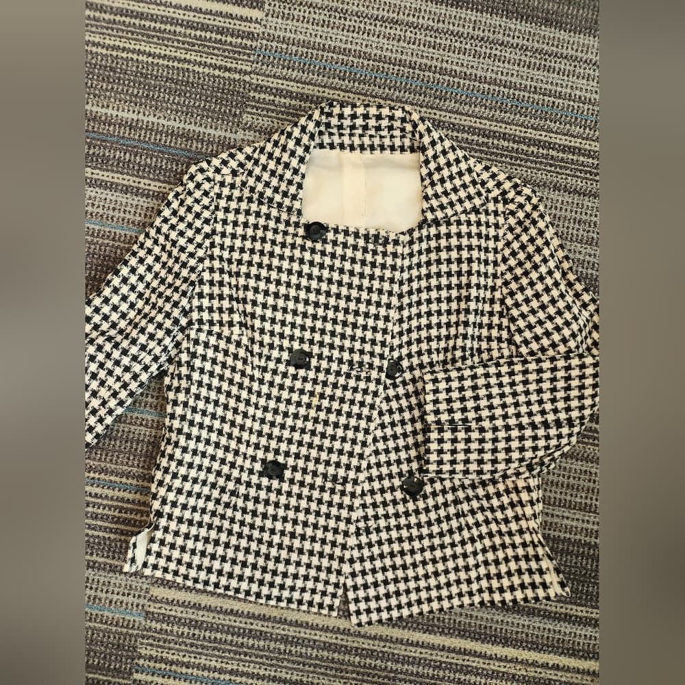 Vintage Black and White Houndstooth Double Breasted Jacket - Thumbnail 9