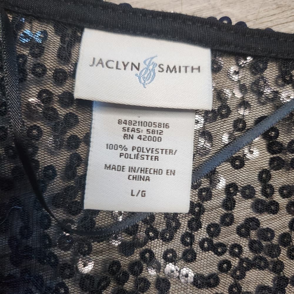 Jaclyn Smith Black Elegant Sheer Sequin Peplum Top Short Sleeve - Thumbnail 5