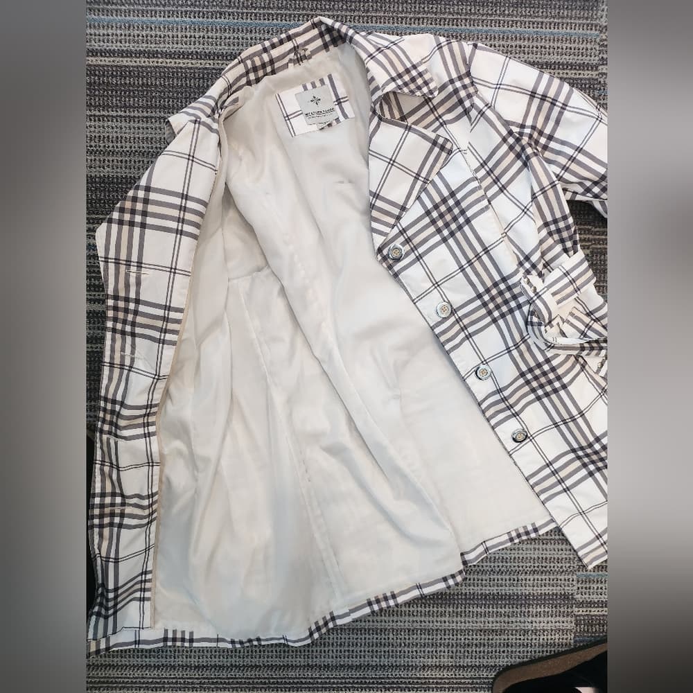 Black and White Plaid Rain Windbreaker Jacket Classic Light Weight Style - Thumbnail 2