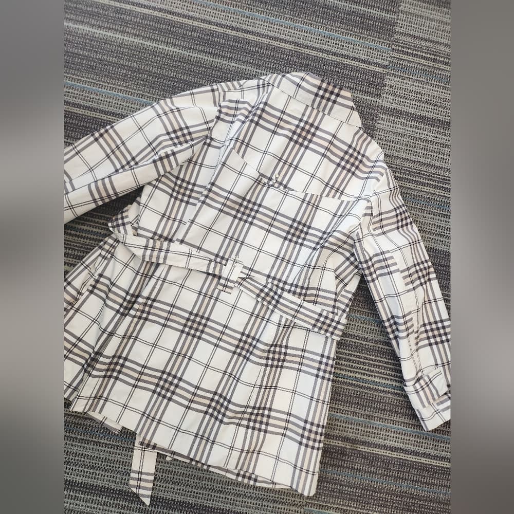 Black and White Plaid Rain Windbreaker Jacket Classic Light Weight Style - Thumbnail 5