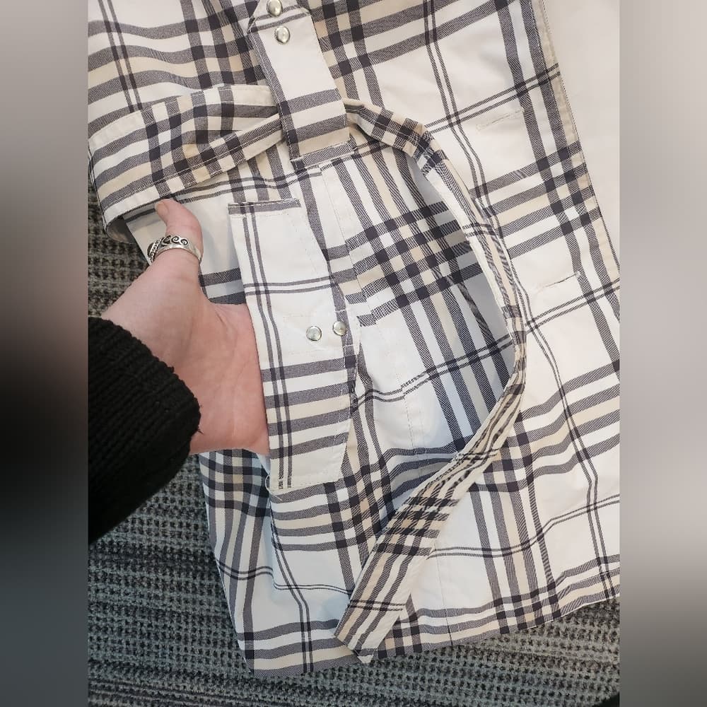 Black and White Plaid Rain Windbreaker Jacket Classic Light Weight Style - Thumbnail 4