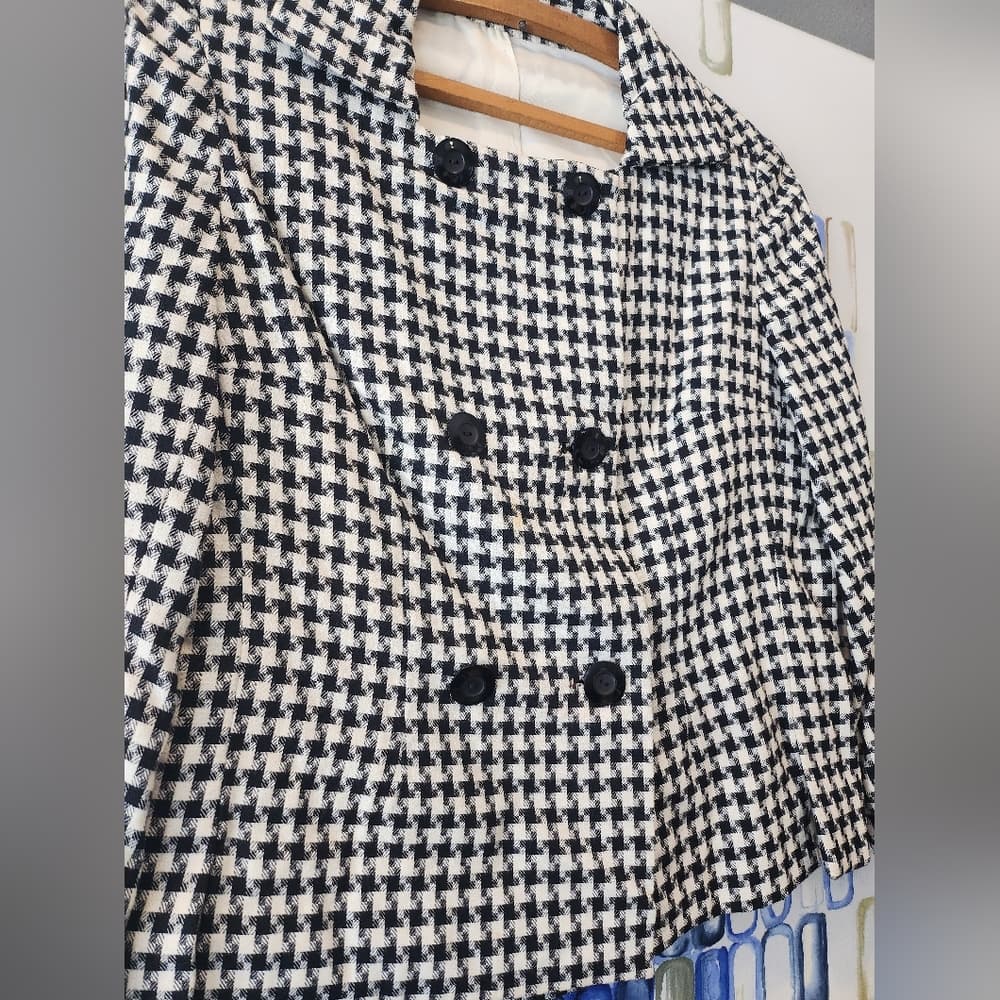 Vintage Black and White Houndstooth Double Breasted Jacket