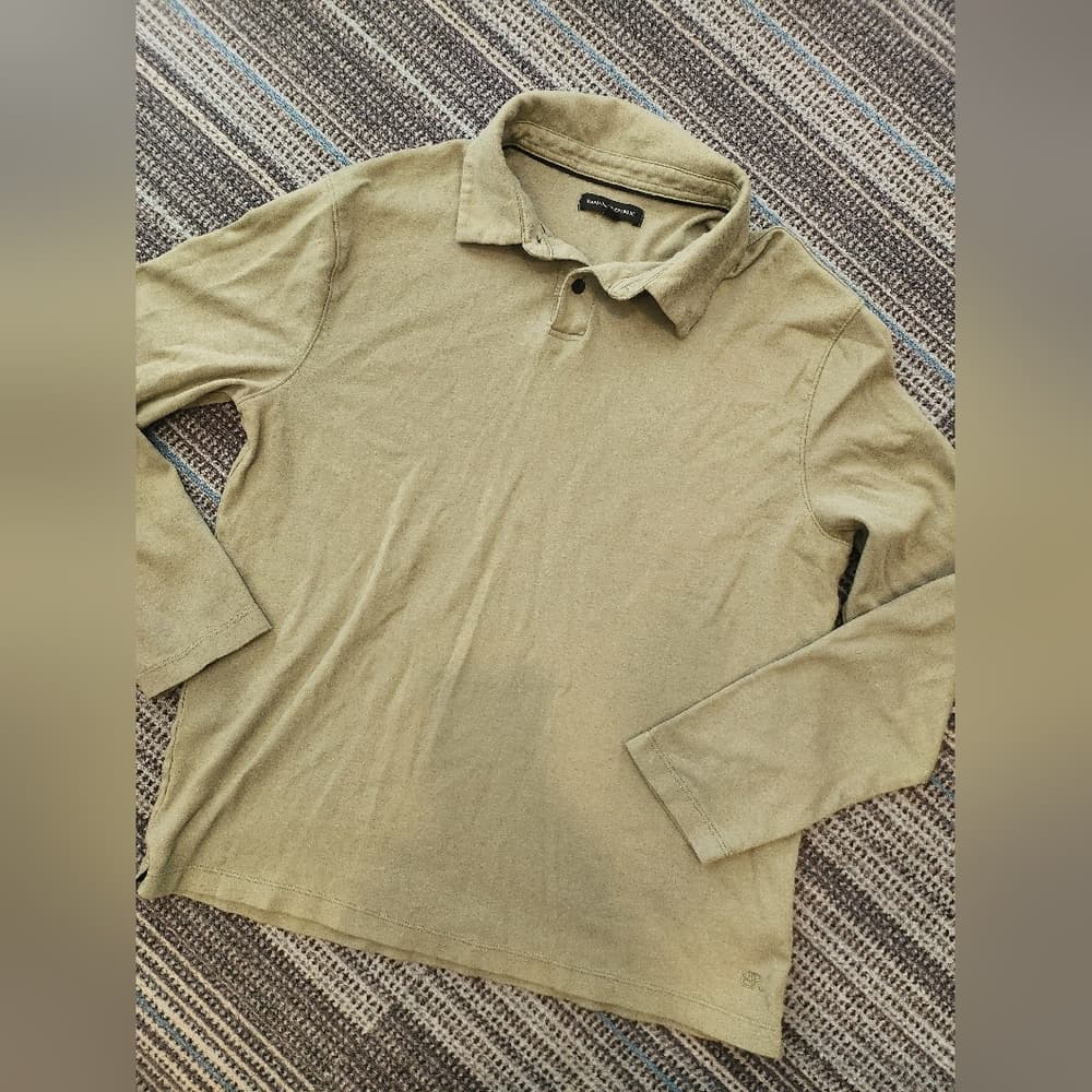 Banana Republic Light Olive Green Long Sleeve Collared Top - Thumbnail 5