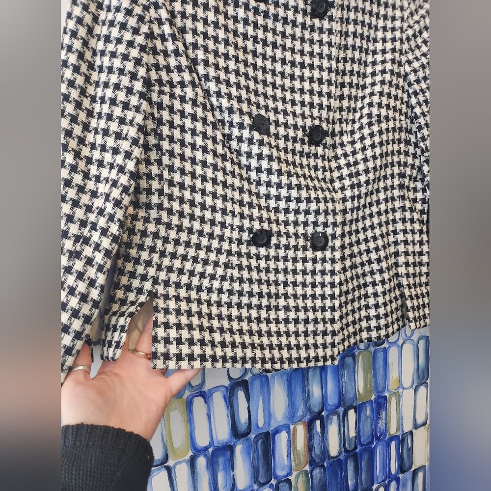Vintage Black and White Houndstooth Double Breasted Jacket - Thumbnail 3