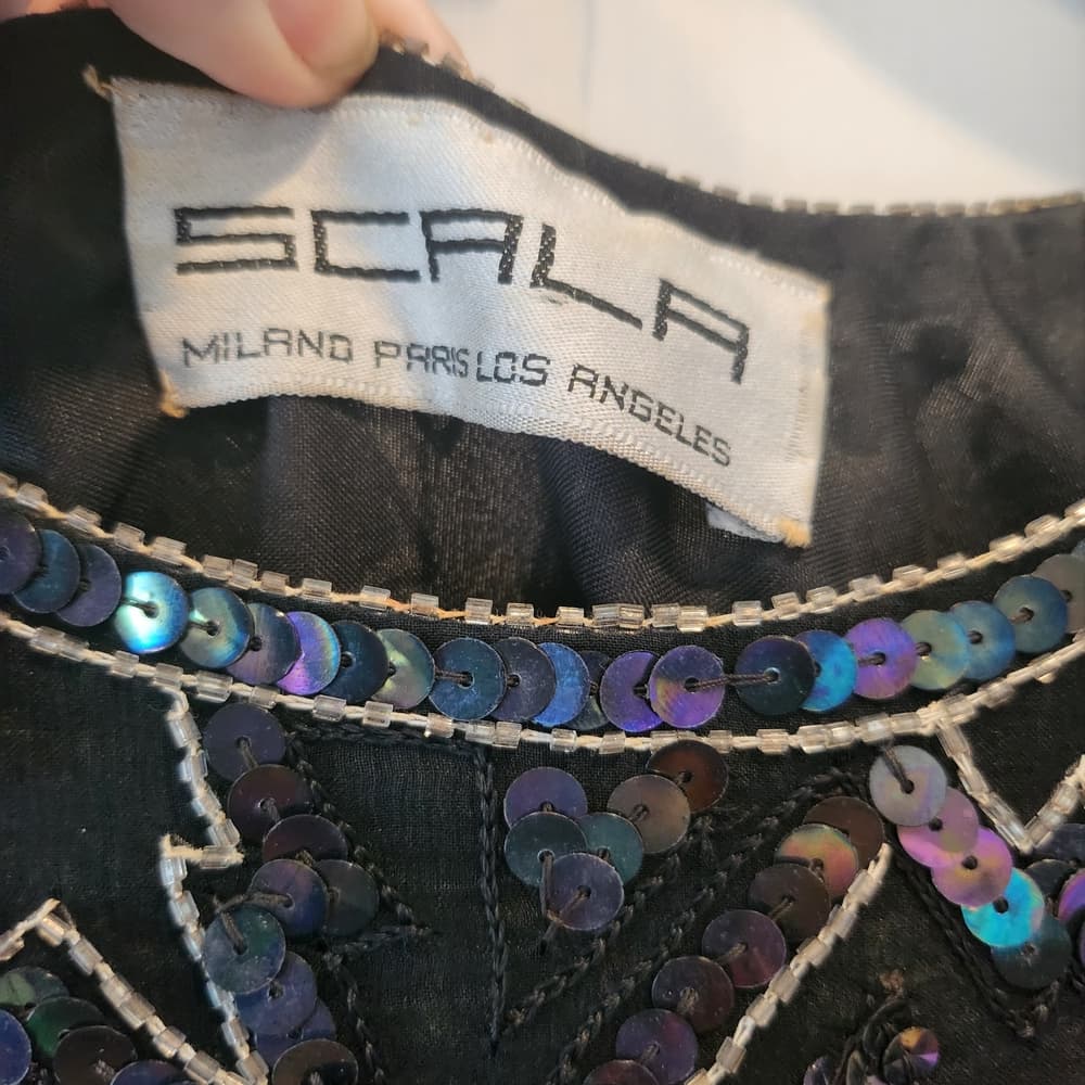 Vintage Scala Black Oil Slick 20s Style Sequin And Beaded Coctail Formal Dress - Thumbnail 6