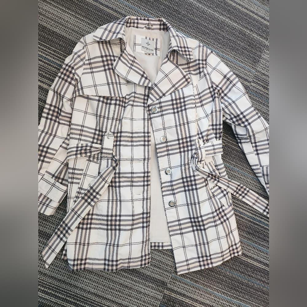 Black and White Plaid Rain Windbreaker Jacket Classic Light Weight Style - Thumbnail 8