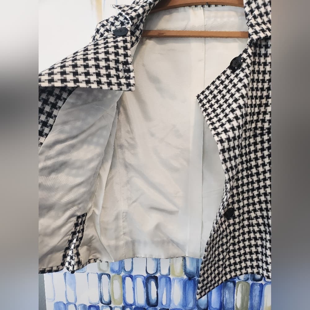 Vintage Black and White Houndstooth Double Breasted Jacket - Thumbnail 5