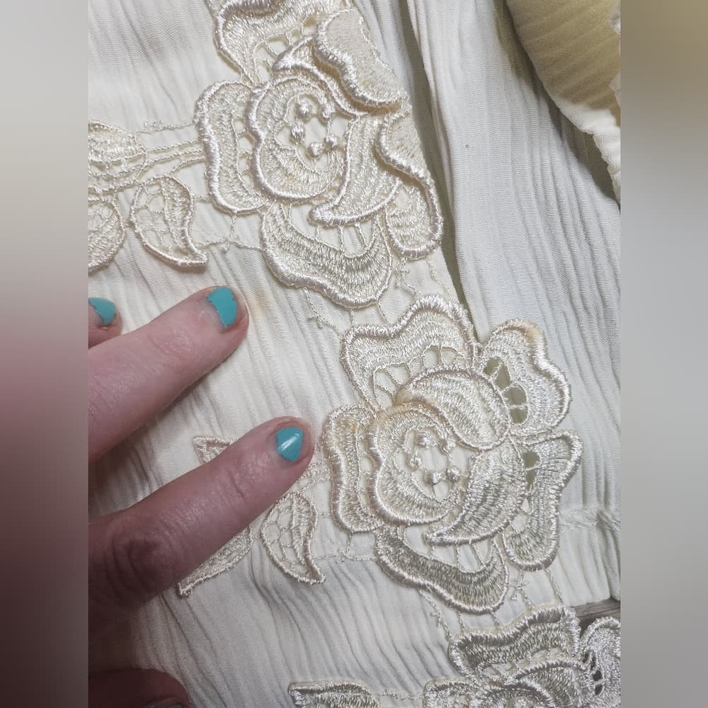 Vintage Floral Lace Trim Crinkle Shrug With Shouldwr Pads - Thumbnail 7