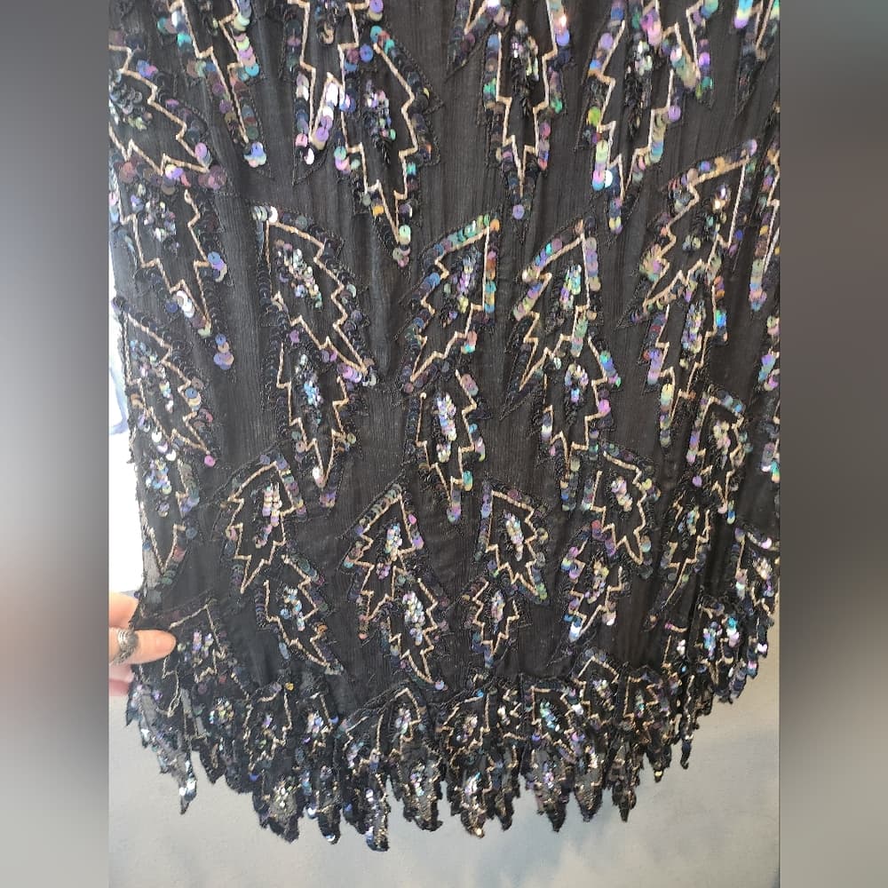 Vintage Scala Black Oil Slick 20s Style Sequin And Beaded Coctail Formal Dress - Thumbnail 2