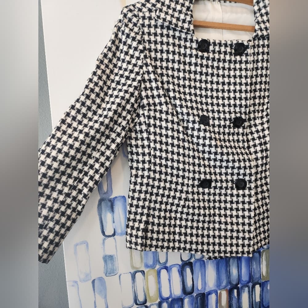 Vintage Black and White Houndstooth Double Breasted Jacket - Thumbnail 2