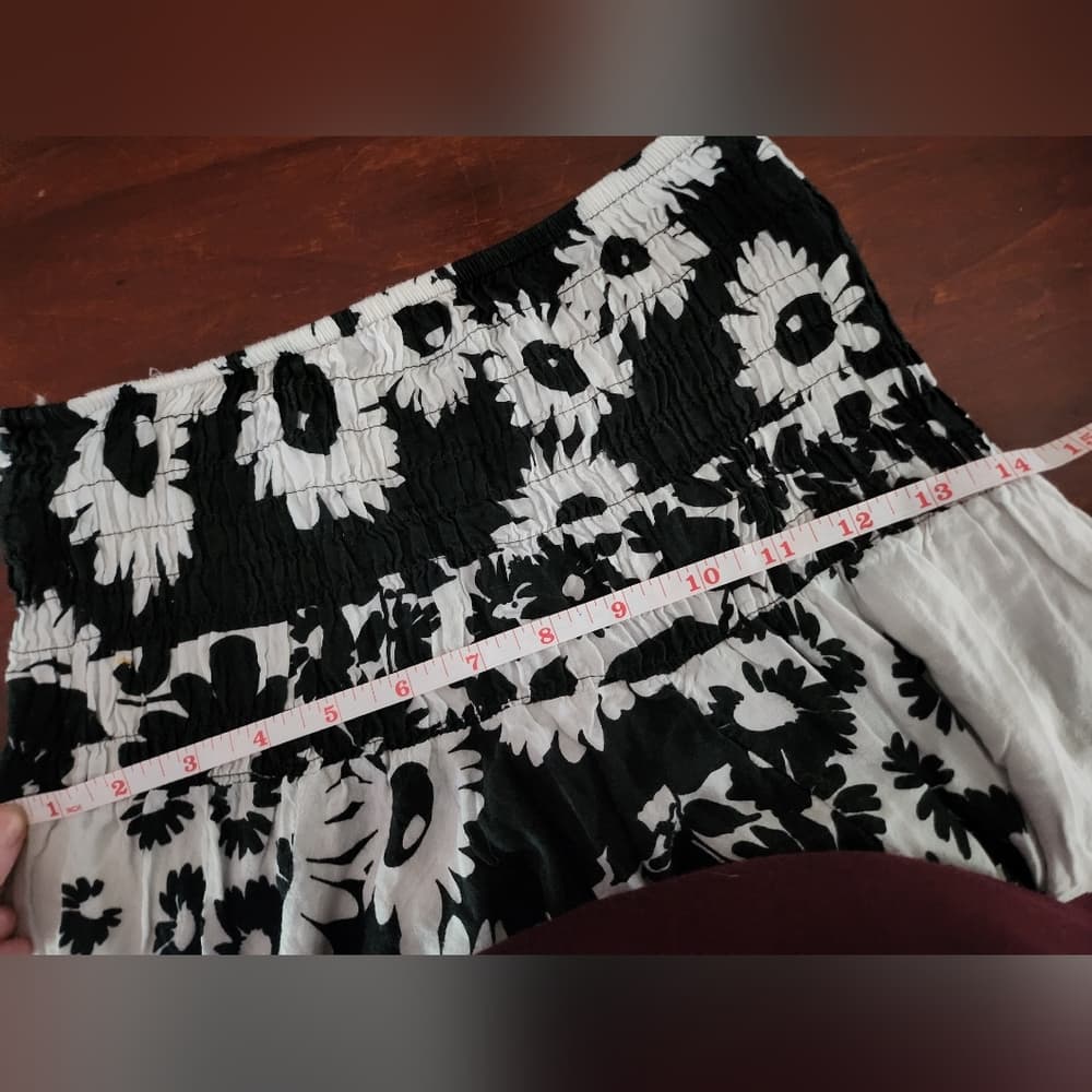 Floral Black and White Women's Slouchy Herem Pants With Stretchy Waist - Thumbnail 6