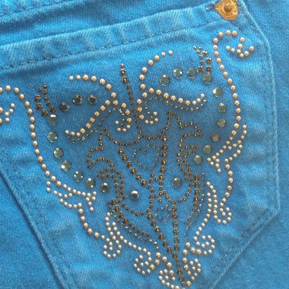 J&Company Bedazzled Boot Cut Blue Jeans - Thumbnail 3