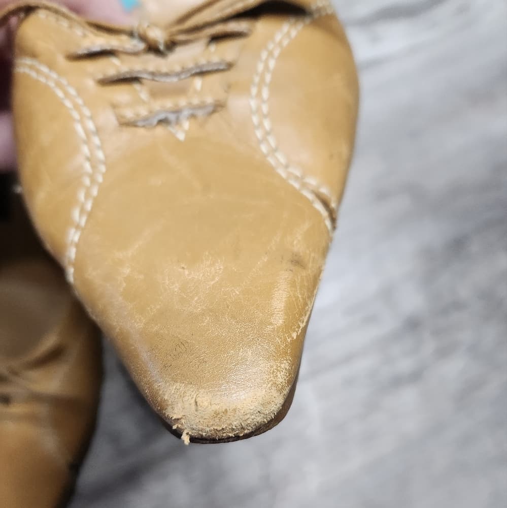 Etienne Aigner Y2K Tan Leather Lace-Up Pointed Toe Mules Vodka Heels - Thumbnail 7