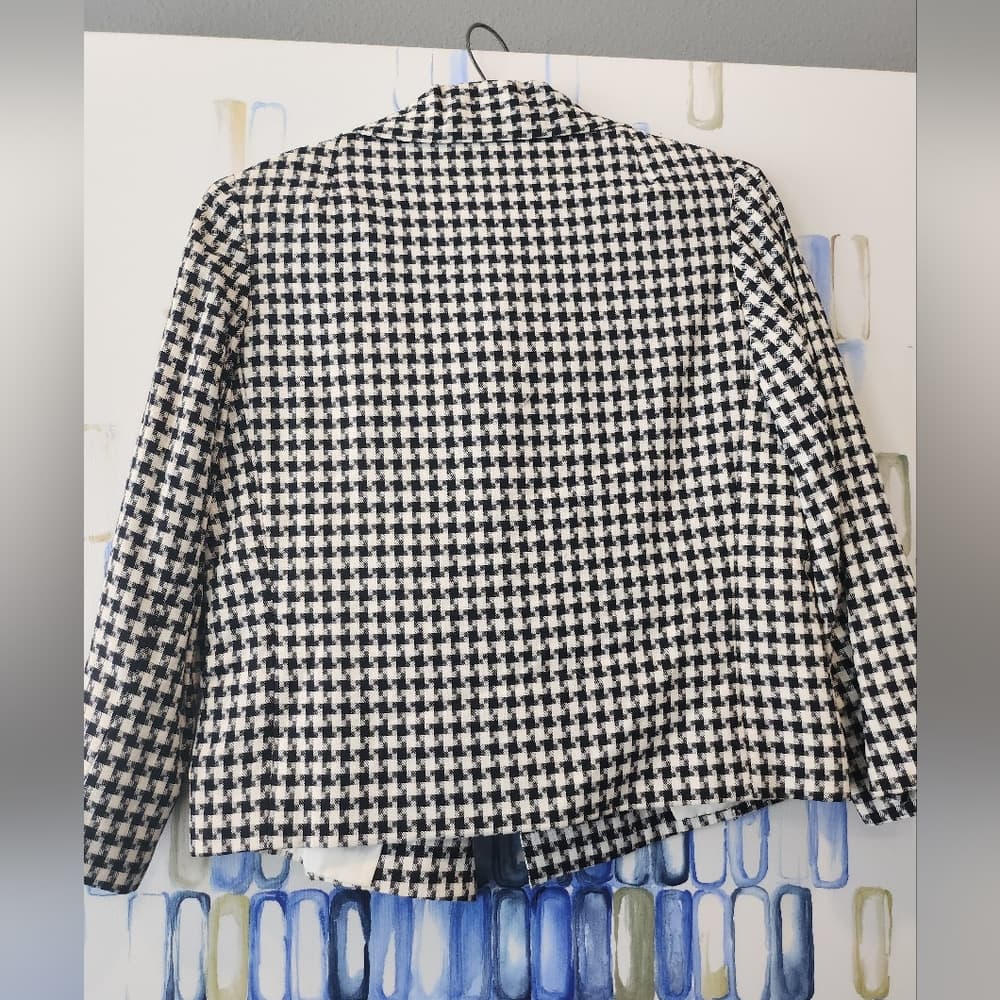 Vintage Black and White Houndstooth Double Breasted Jacket - Thumbnail 6