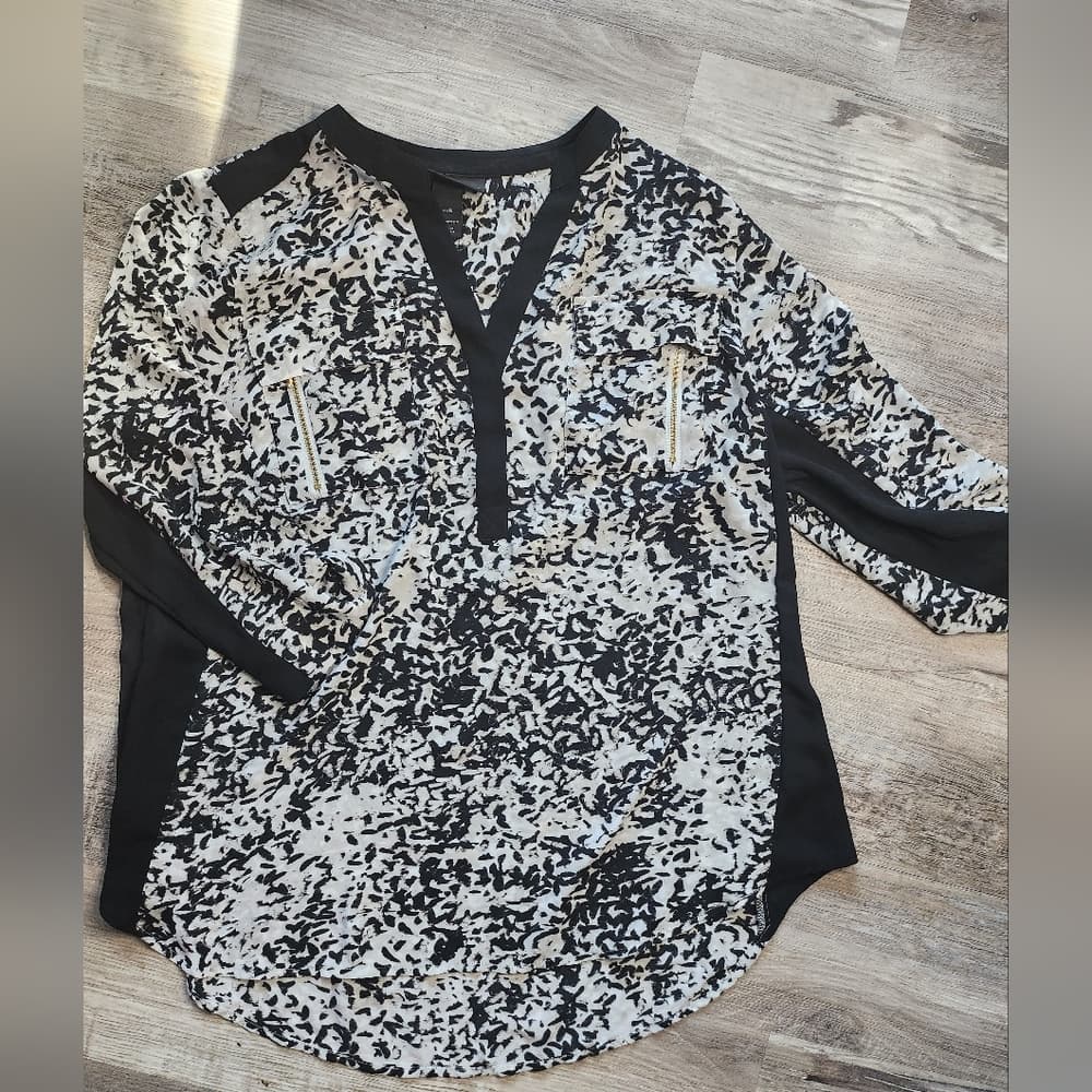 Plus Size Lane Bryant Semi Sheer Tunic Blouse Black And White Pattern