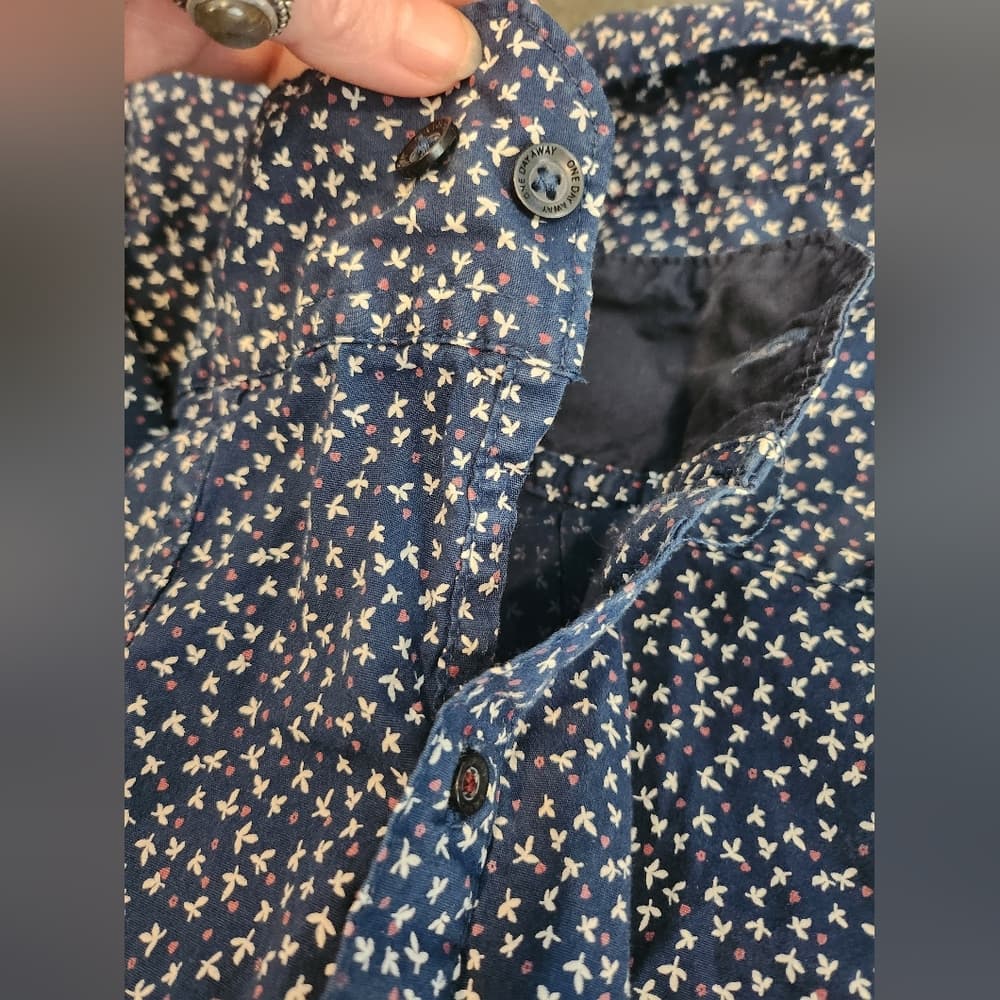 Mens Navy Blue Floral And Polk A Dot Stretch Long Sleeve Button-Up Shirt - Thumbnail 9