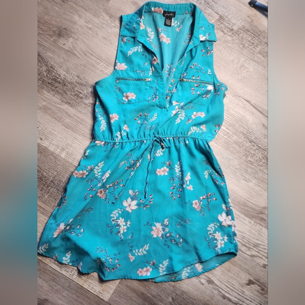 Justify Teal And Pink Floral Summer Dress With Zipper Pockets - Thumbnail 7