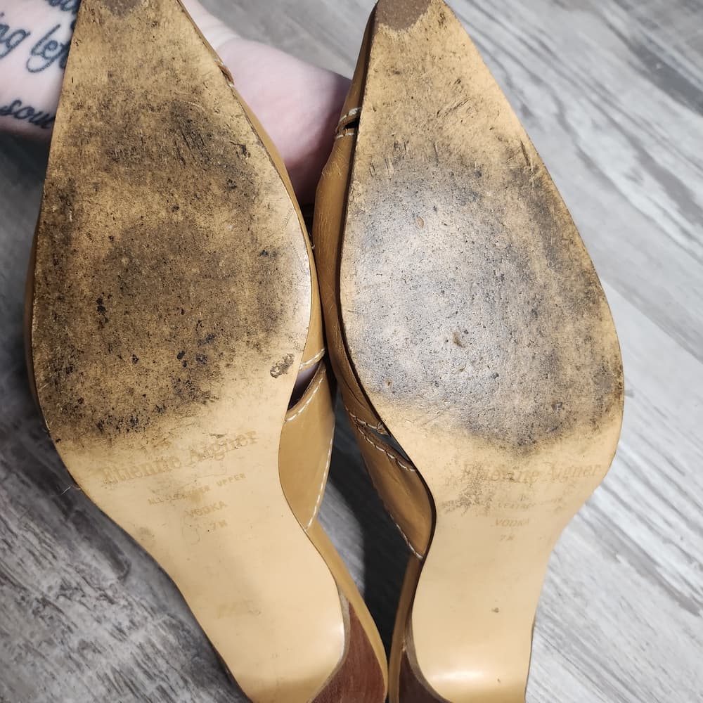Etienne Aigner Y2K Tan Leather Lace-Up Pointed Toe Mules Vodka Heels - Thumbnail 9