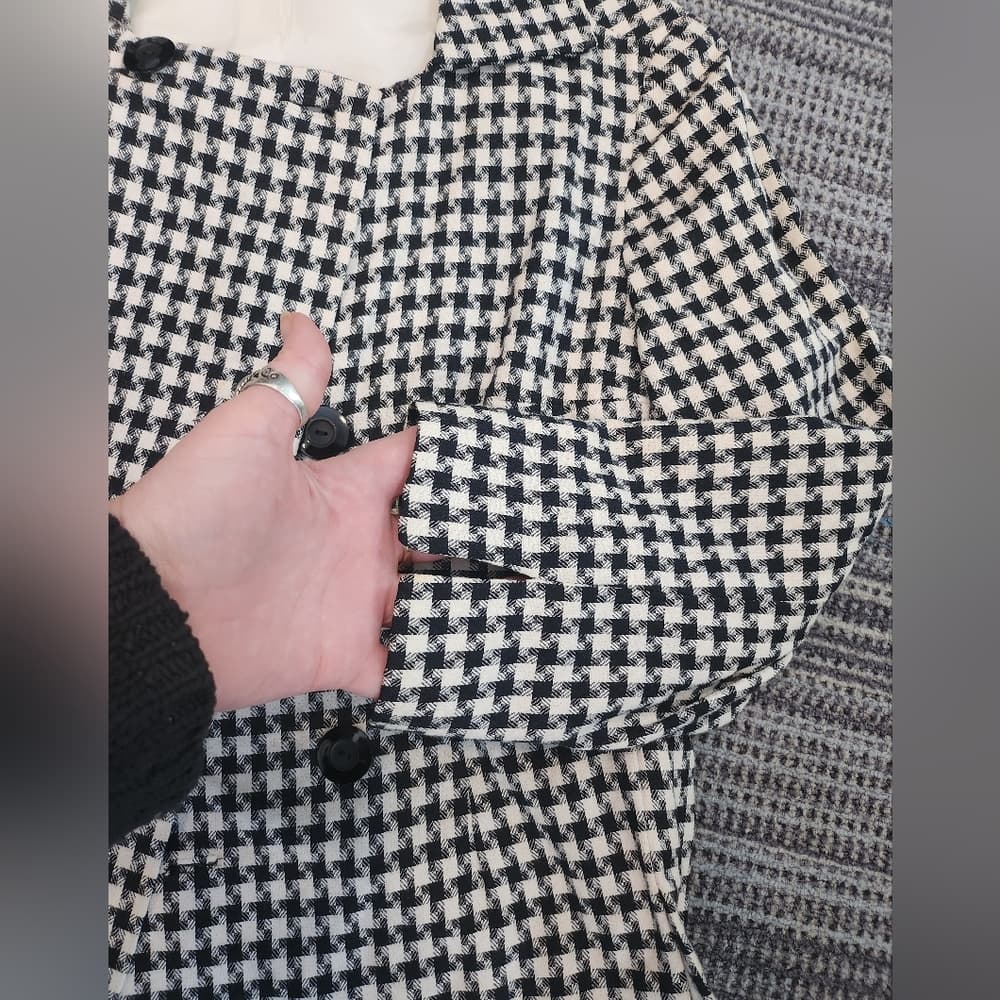 Vintage Black and White Houndstooth Double Breasted Jacket - Thumbnail 8