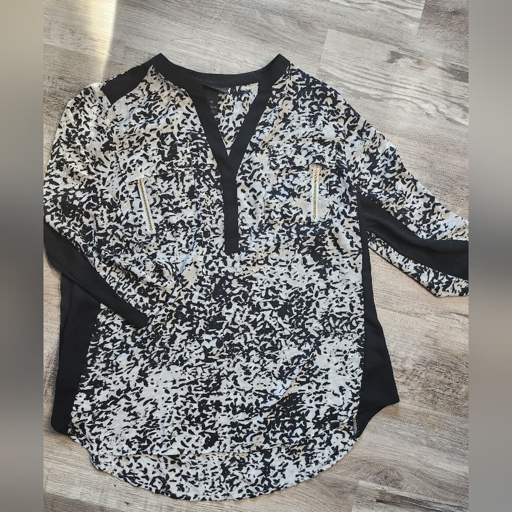 Plus Size Lane Bryant Semi Sheer Tunic Blouse Black And White Pattern - Thumbnail 9