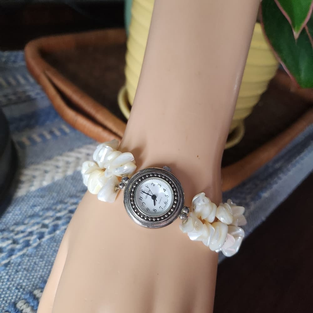 Geneva Mother Of Pearl Stretch Watch Bracelet