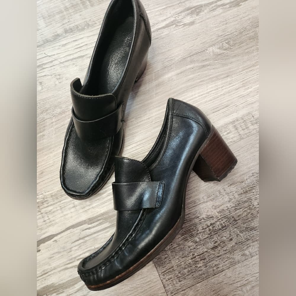 Timberland Black Leather Slip-On Loafer Style Heels With Mock Toe - Thumbnail 13