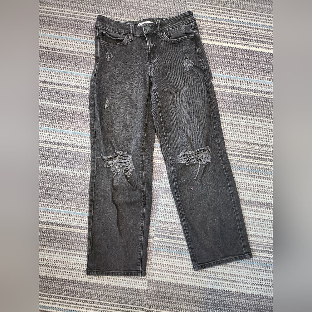 SO Black Distressed Ankle Cropped Denim Low Rise Dad Jeans - Thumbnail 8