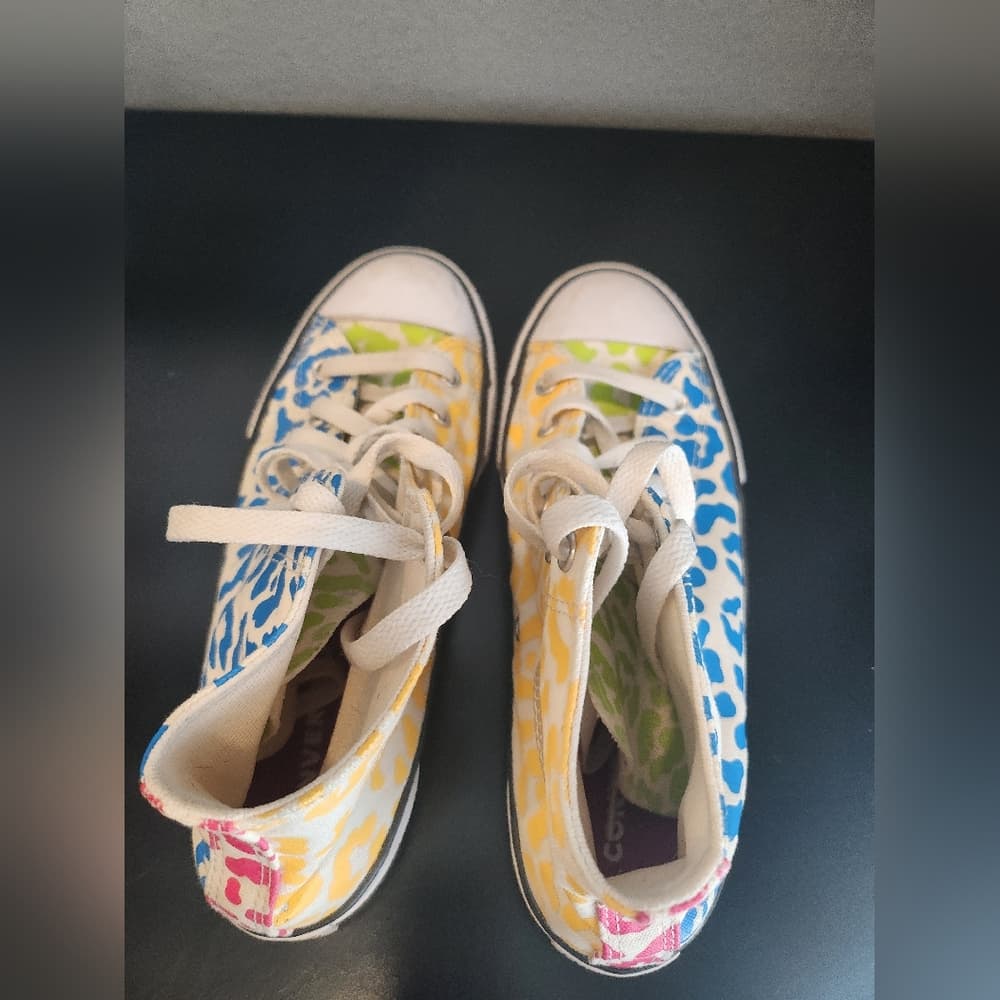 Converse Multi Bright Colored High-Top Sneakers Canvas Cheetah Print Color Block - Thumbnail 8