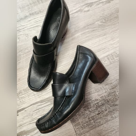 Timberland Black Leather Slip-On Loafer Style Heels With Mock Toe - Thumbnail 14