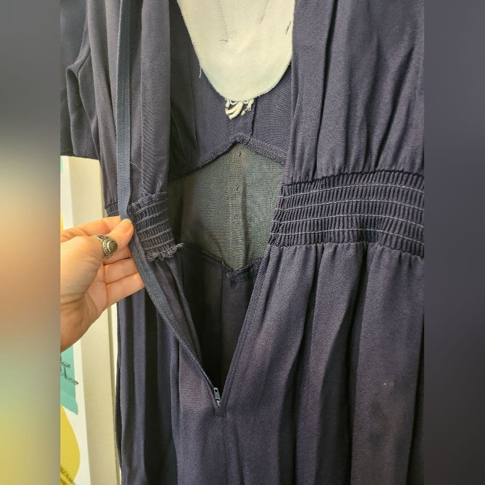 Vintage 1980 S.L. Fashions Blue Maxi Dress with Elegant Lace Detail - Thumbnail 9