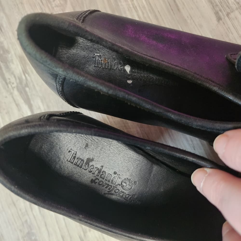 Timberland Black Leather Slip-On Loafer Style Heels With Mock Toe - Thumbnail 3