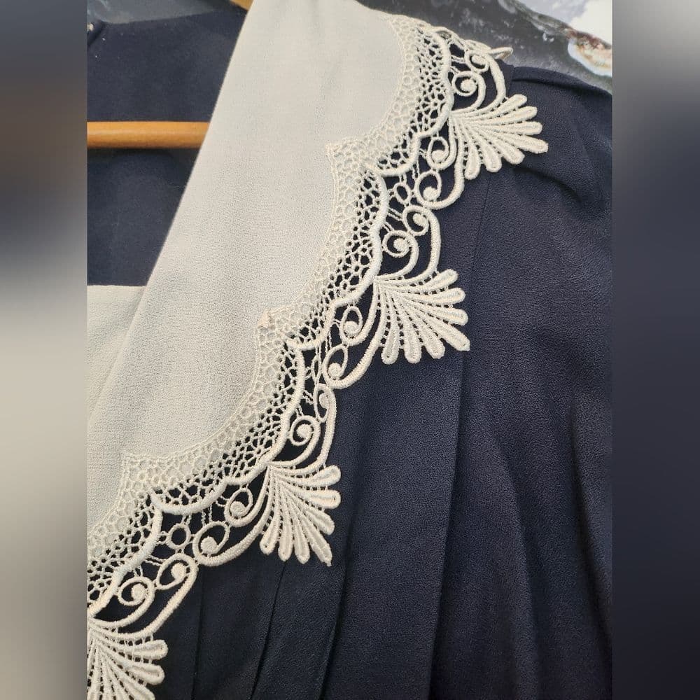 Vintage 1980 S.L. Fashions Blue Maxi Dress with Elegant Lace Detail - Thumbnail 5