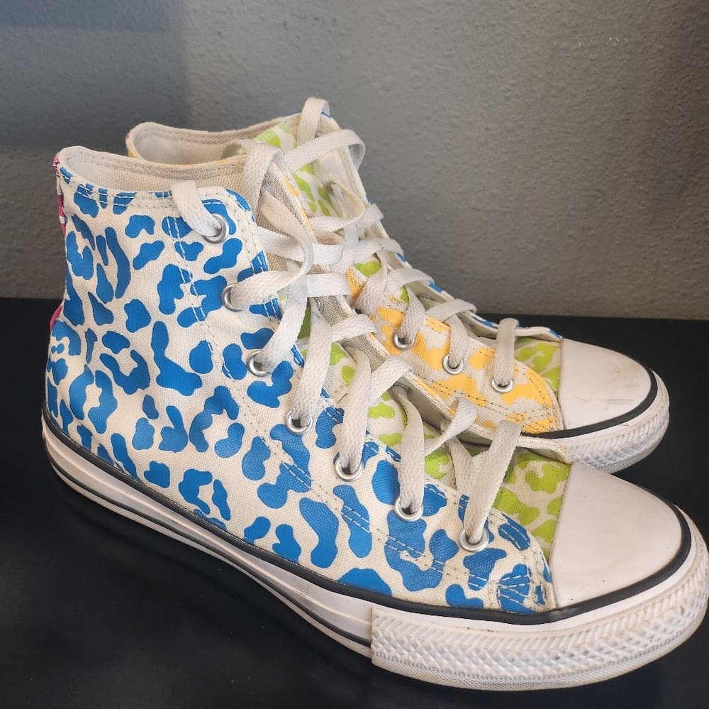 Converse Multi Bright Colored High-Top Sneakers Canvas Cheetah Print Color Block - Thumbnail 3