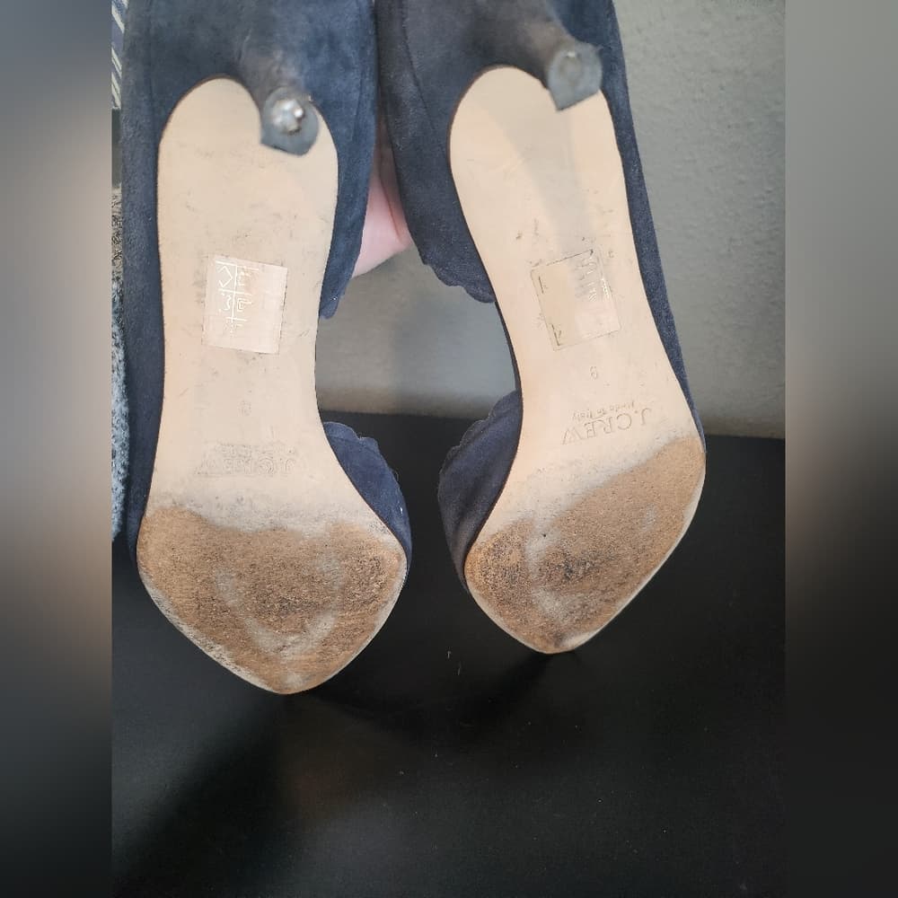 J. Crew Scalloped Edge Navy Blue Suede Pumps Made In Italy - Thumbnail 9