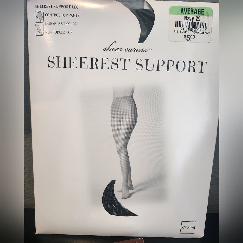 Vintage Navy Sheer Caress Support Pantyhose And Knee High Tights - Thumbnail 3