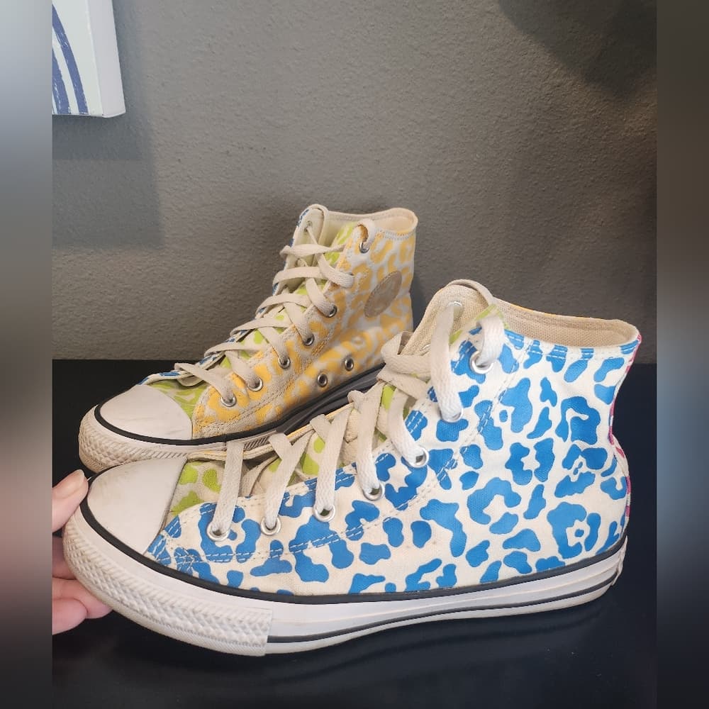 Converse Multi Bright Colored High-Top Sneakers Canvas Cheetah Print Color Block