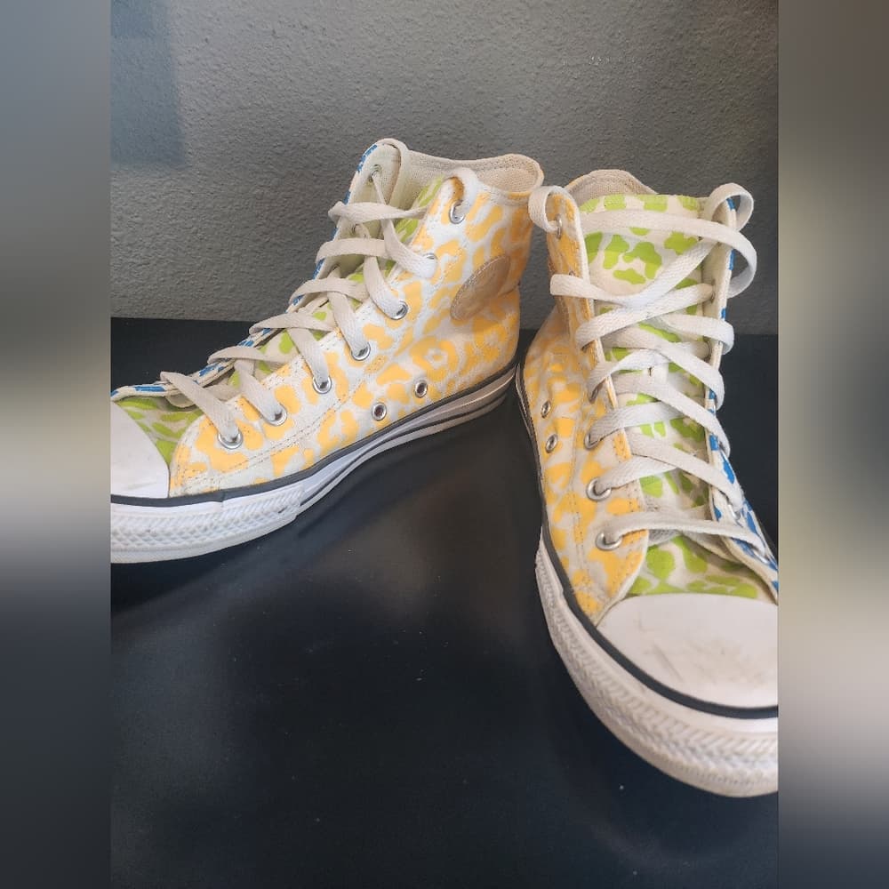 Converse Multi Bright Colored High-Top Sneakers Canvas Cheetah Print Color Block - Thumbnail 2