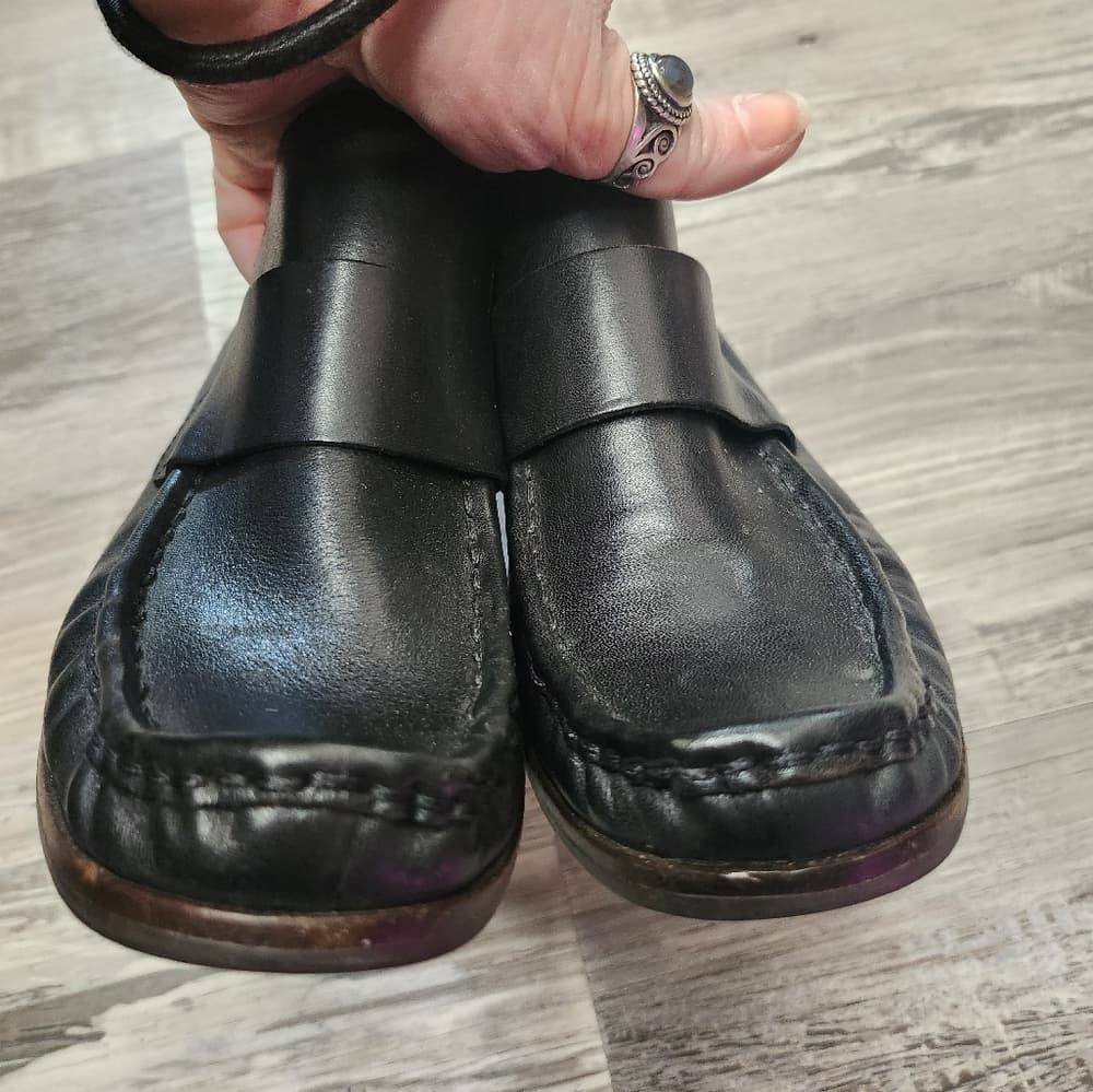 Timberland Black Leather Slip-On Loafer Style Heels With Mock Toe - Thumbnail 11