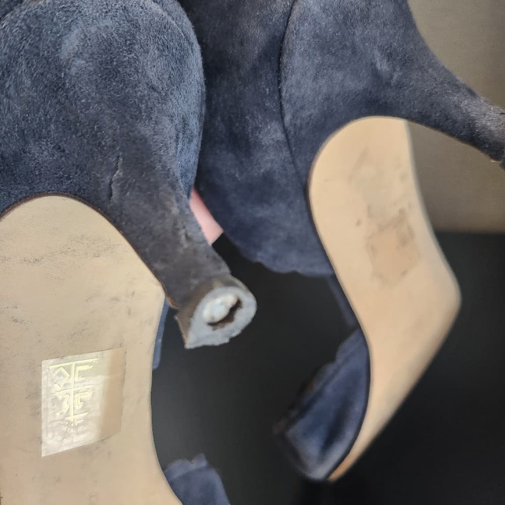 J. Crew Scalloped Edge Navy Blue Suede Pumps Made In Italy - Thumbnail 10