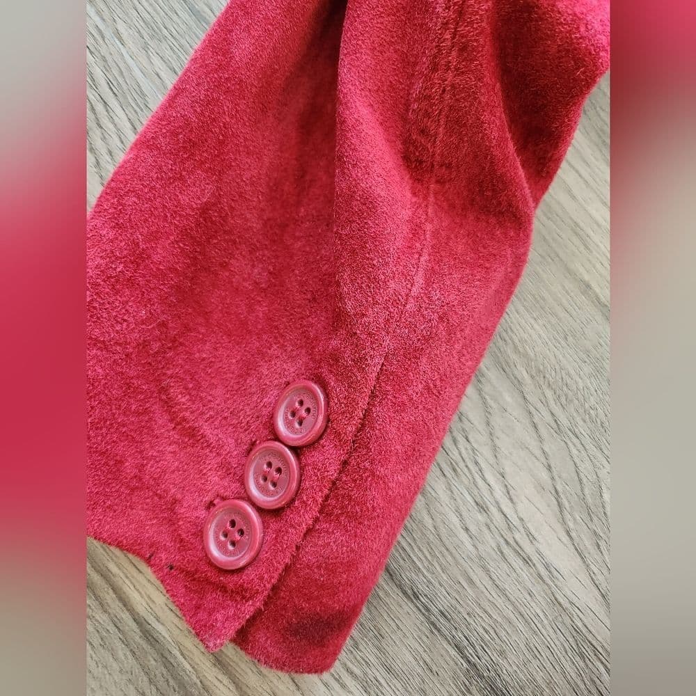 Liz Claiborne Red Lightweight Stylish Suede Leather Jacket - Thumbnail 9