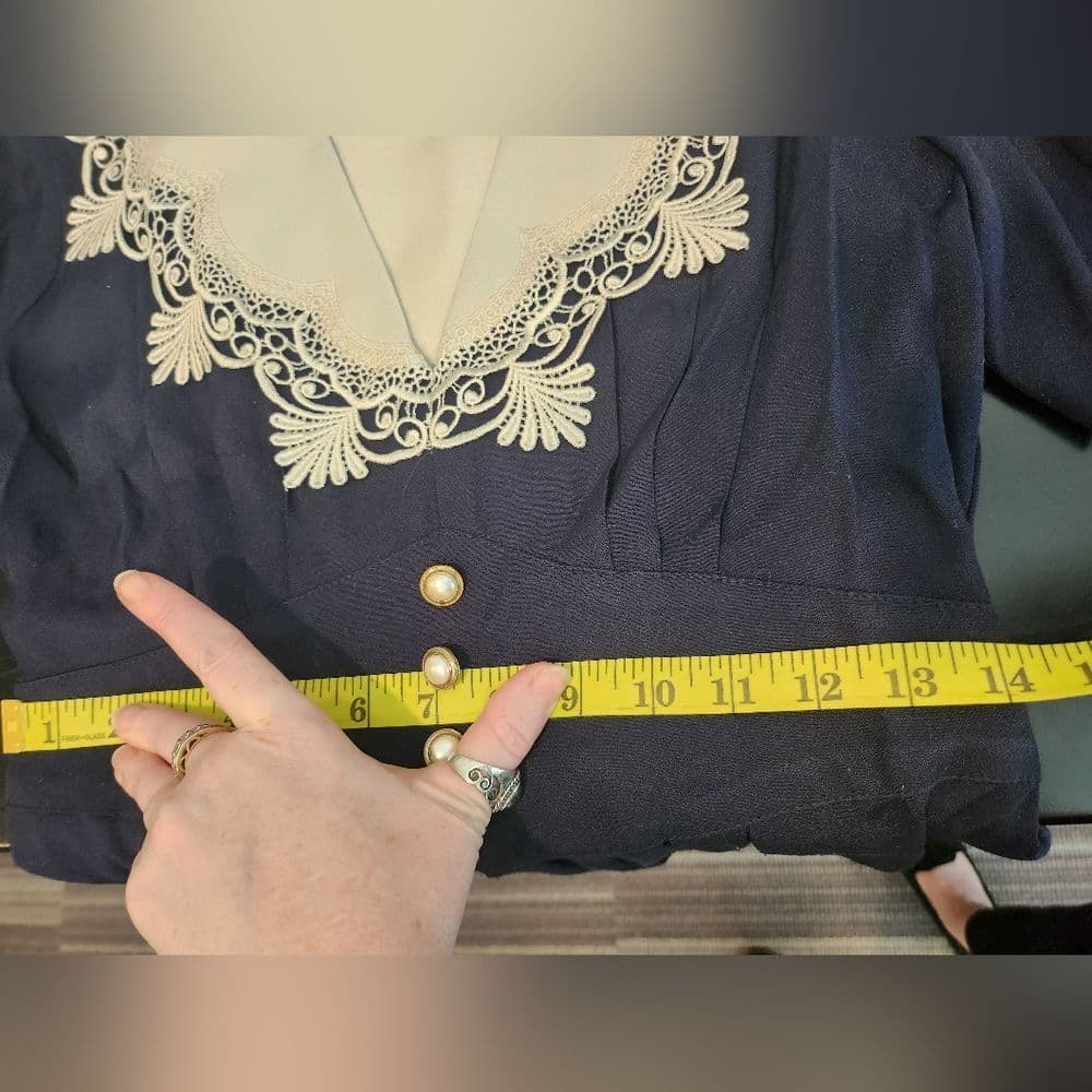 Vintage 1980 S.L. Fashions Blue Maxi Dress with Elegant Lace Detail - Thumbnail 12