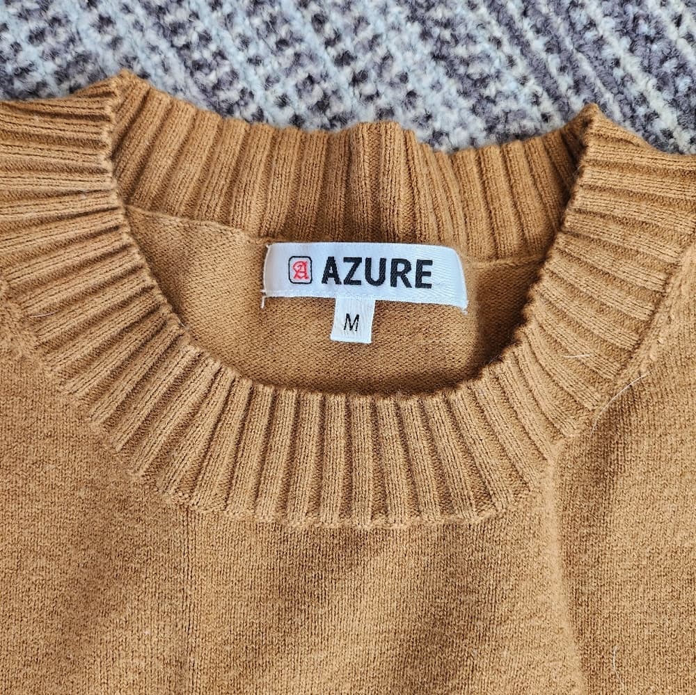 Tan Azure Acrylic Blend Long Sleeve Crew Neck Pull Over Sweater