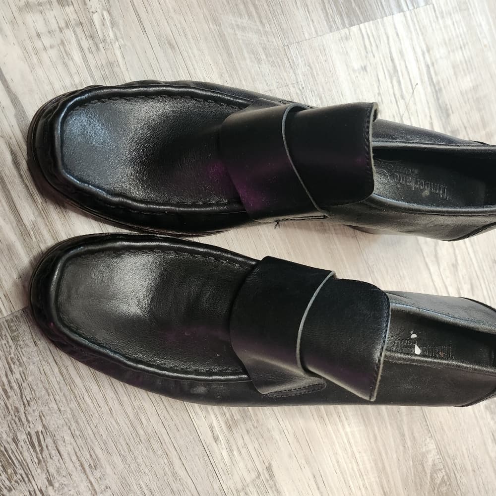 Timberland Black Leather Slip-On Loafer Style Heels With Mock Toe - Thumbnail 12